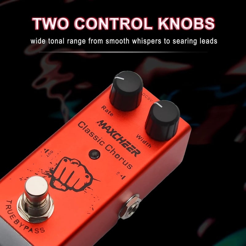 MAXCHEER Electric Guitar Classic Chorus Pedal Rate/Width Knob Effect Pedal Mini Single Type DC 9V True Bypass (Red) - Image 2